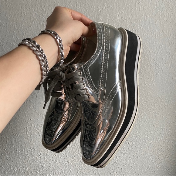 Prada Shoes - Prada Silver Oxford Creepers